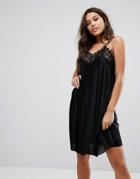 Y.a.s Plisse Cami Mini Dress With Lace Trim In Black