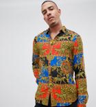 Asos Design Tall Regular Fit Baroque & Leopard Printed Viscose Shirt - Red