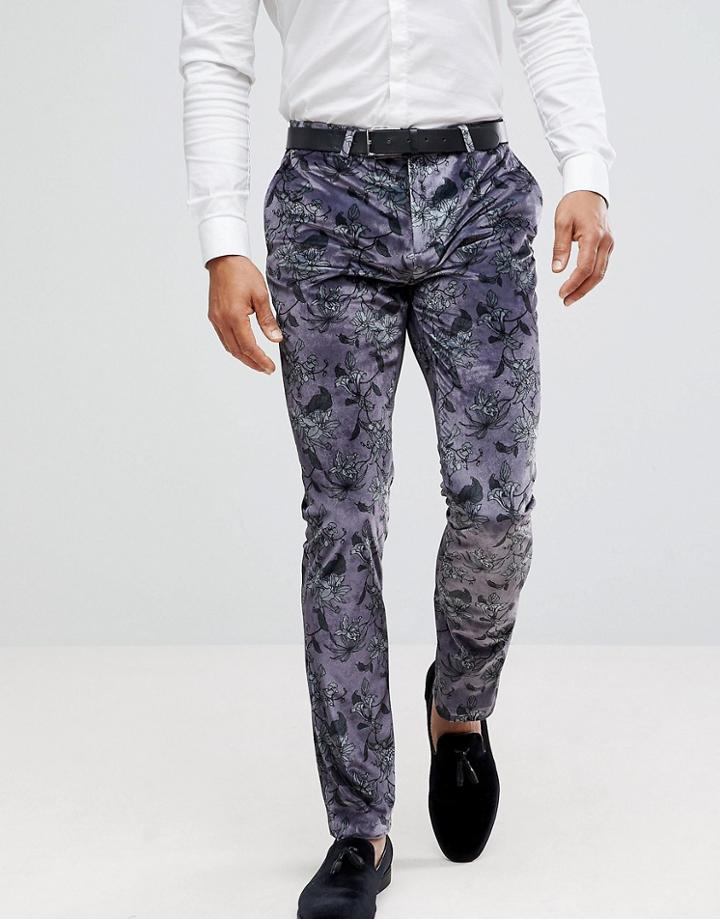 Noose & Monkey Super Skinny Printed Velvet Pants - Purple