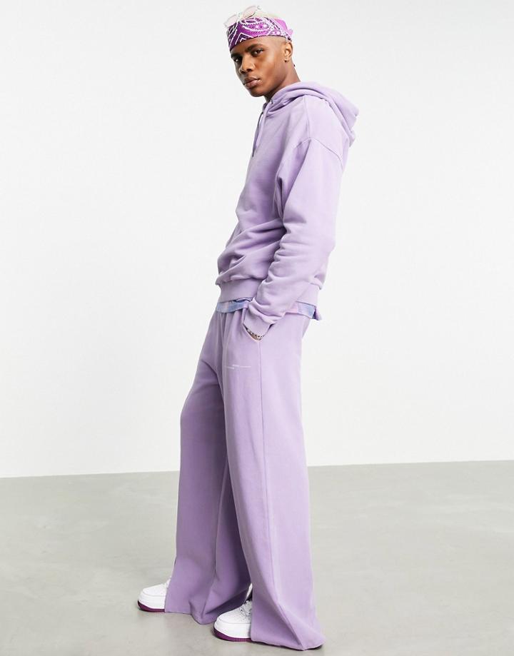 Asos Design Wide Leg Sweatpants In Washed Purple With Split Hem - Part Of A Set