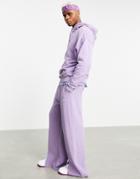 Asos Design Wide Leg Sweatpants In Washed Purple With Split Hem - Part Of A Set