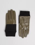 Asos Leather And Knit Mix Gloves - Green