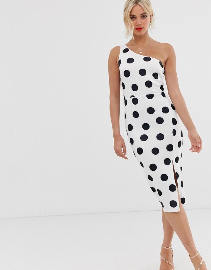 True Violet Polka Dot One Shoulder Midi Dress-multi