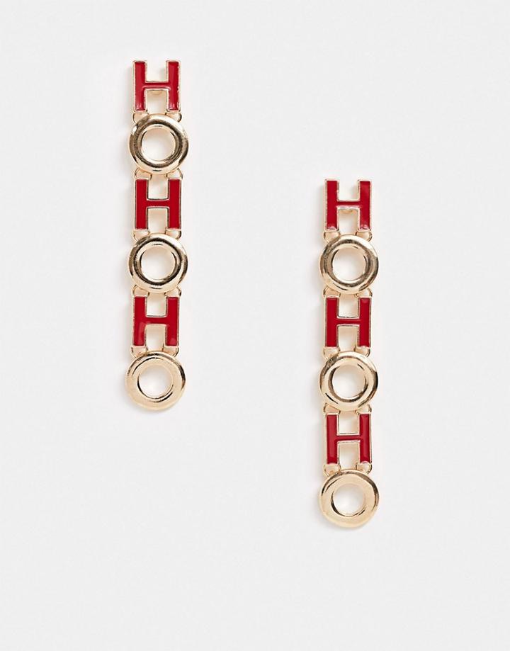Asos Design Holidays Drop Earrings With Ho Ho Ho