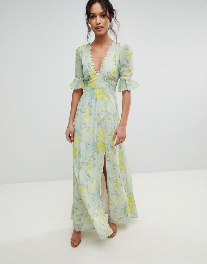 Hope & Ivy Floral Printed Maxi Dress With Thigh Split - Multi