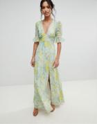 Hope & Ivy Floral Printed Maxi Dress With Thigh Split - Multi