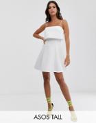 Asos Design Tall Crop Top Skater Mini Dress-white