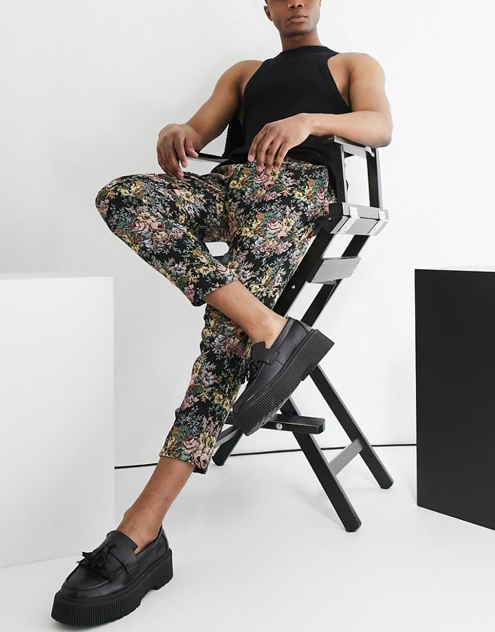 Asos Design Tapered Pants In Tapestry Design-black