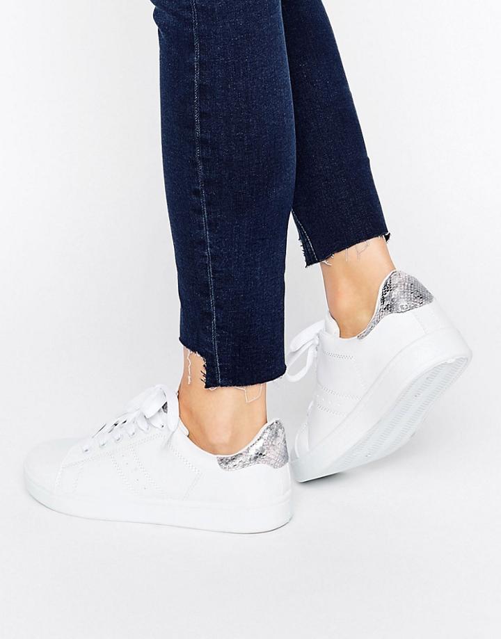 Missguided Metallic Snake Tab Sneakers - White