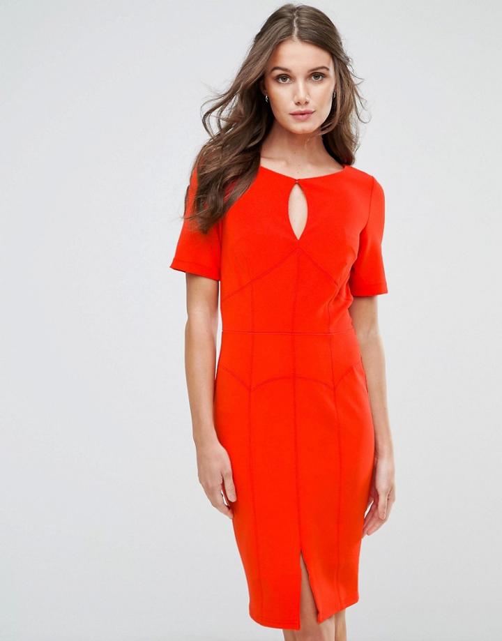 Paperdolls Keyhole Stitch Detail Dress - Red