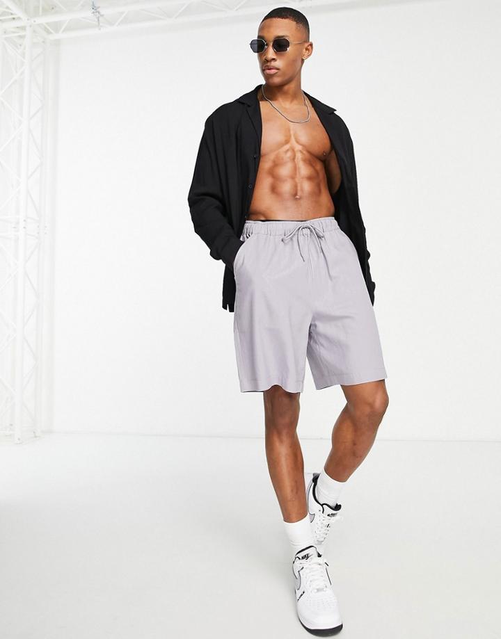 Asos Design Linen Boxy Shorts In Blue-blues