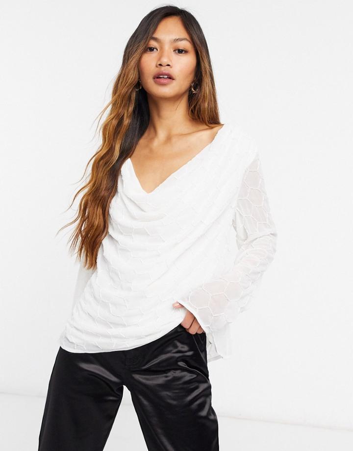 Asos Design Cowl Neck Bugle Beaded Top In White