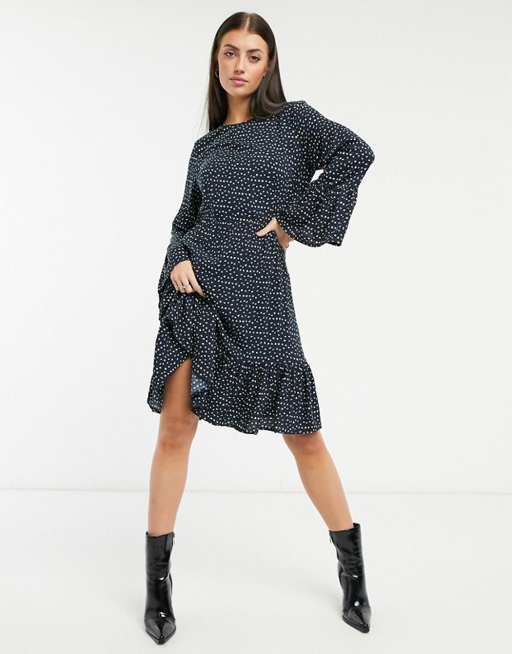 Y.a.s. Jamila Fluted Sleeve Midi Dress In Small Print-black