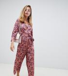 Lost Ink Petite Wide Leg Jumpsuit With Tie Waist In Ditsy Floral Print - Multi