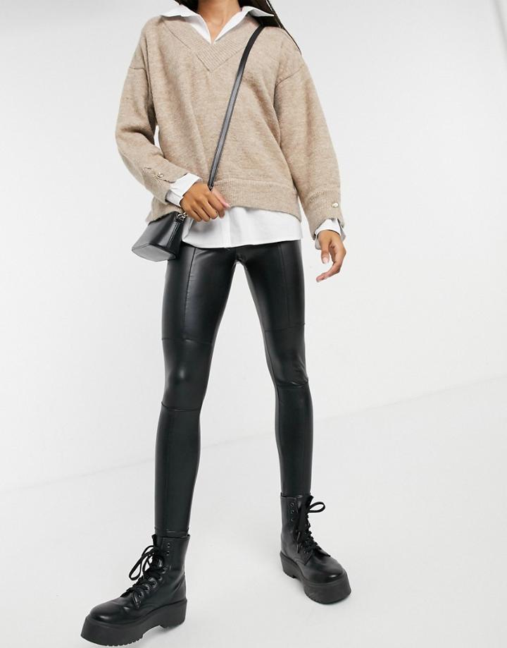 Lipsy Leather-look Moto Jegging In Black