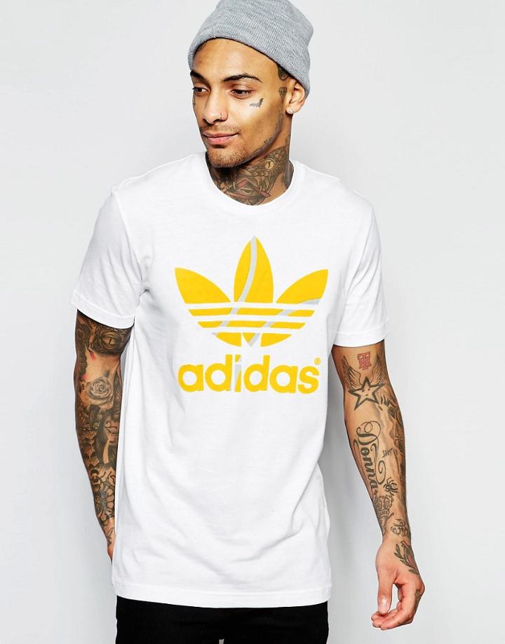 Adidas Originals T-shirt With Flock Trefoil Logo Aj7107 - White