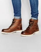 Asos Boots In Brown Leather With Fold Over Cuff - Brown