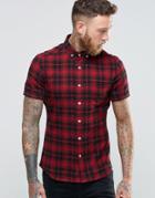 Asos Skinny Shirt With Mid Scale Check And Short Sleeves In Red - Red