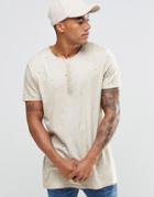Asos Longline Grandad T-shirt With Pigment Dye And Distressing - Cement