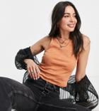 Asos Design Tall High Neck Tank Top In Slubby Rib In Rust-brown