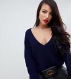 Missguided Tall V-neck Sweater In Navy - Navy