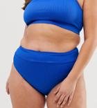 South Beach Curve Exclusive Ribbed High Waist Bikini Bottom In Cobalt Blue - Blue