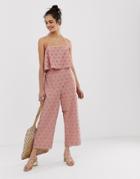 Asos Design Jumpsuit With Crop Top Layer In Broderie-pink