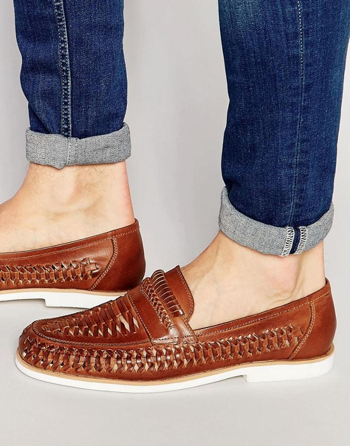 Dune Woven Loafers In Brown Leather - Brown