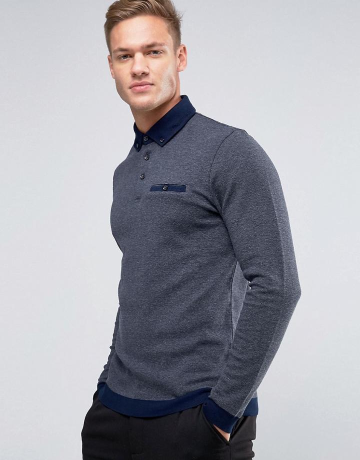 Ted Baker Longsleeve Polo With Contrast Collar - Gray