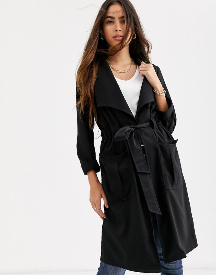 River Island Utility Duster Coat In Black