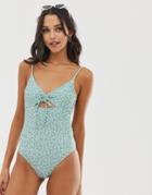 Fashion Union Erin Swimsuit In Ditsy Floral - Green
