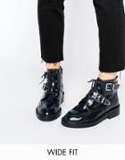 Asos Abe Wide Fit Leather Ankle Boots - Navy