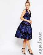 Asos Petite Blue Rose Jacquard Midi Prom Dress - Blue