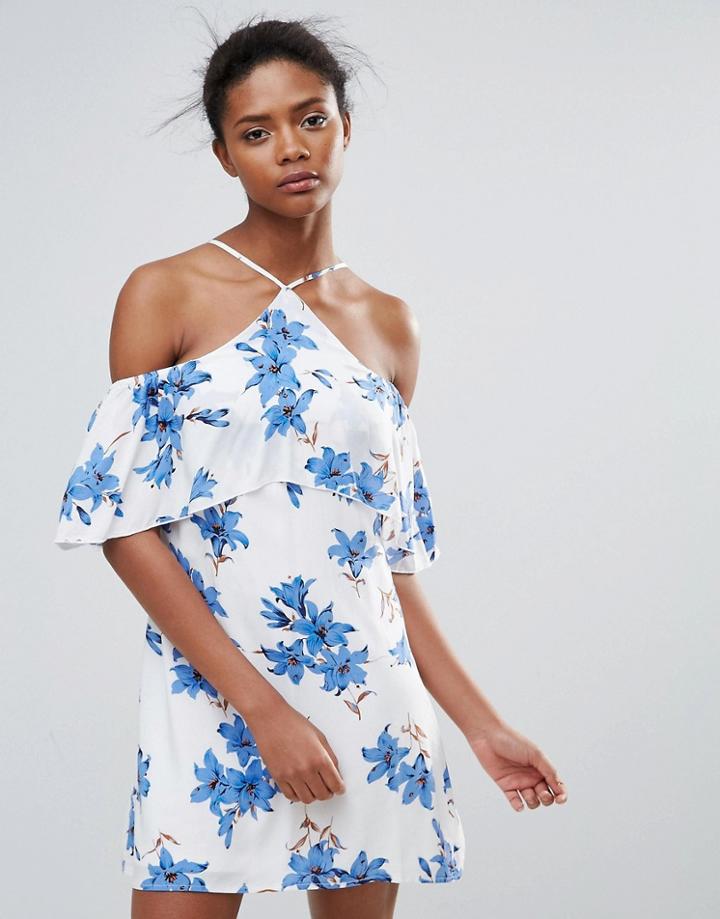 Parisian Halterneck Floral Dress - White
