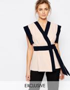 Closet Wrap Front Blouse In Color Block