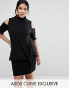 Asos Curve Knot Front Shift Dress With High Neck - Black