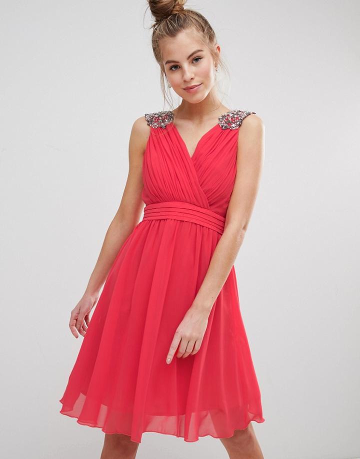 Little Mistress Chiffon Prom Dress Wand Jewel Embellished Straps - Red