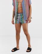 Asos Design Two-piece Swim Shorts In Patchwork Print In Super Short Length - Multi