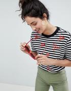 Monki Yes No Embroidered Stripe T-shirt - Multi