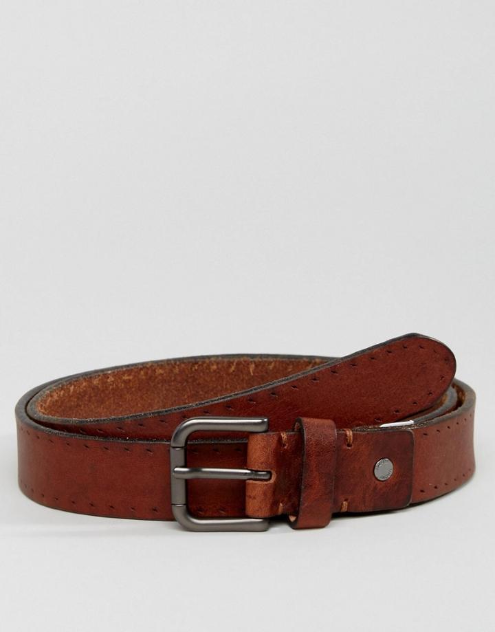 Selected Homme Casual Belt In Leather - Brown