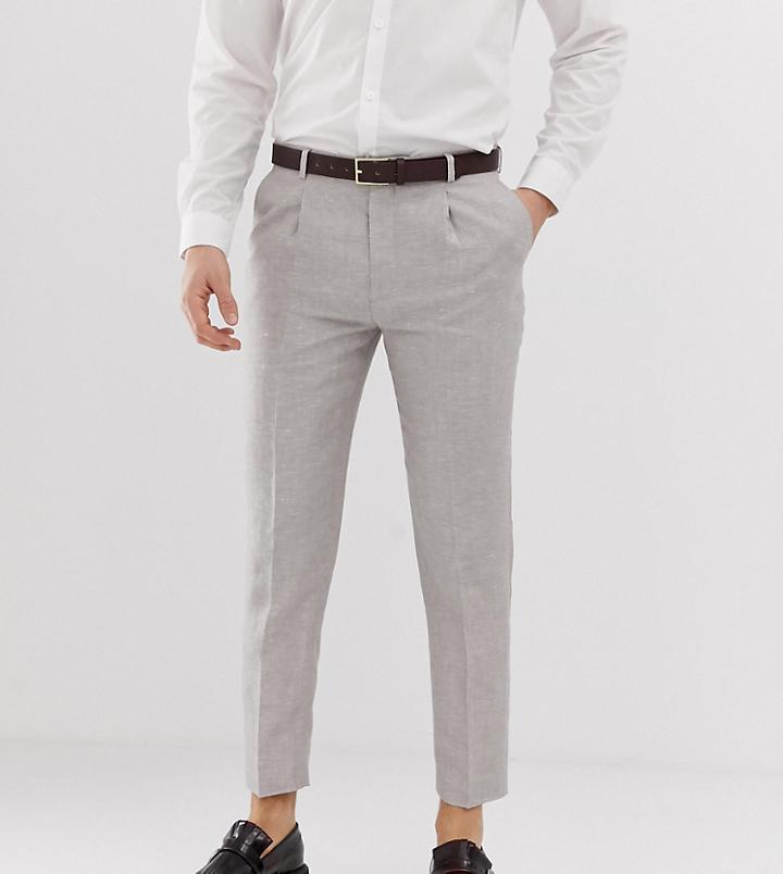 Heart & Dagger Skinny Fit Cropped Pleated Pants In Linen - Gray