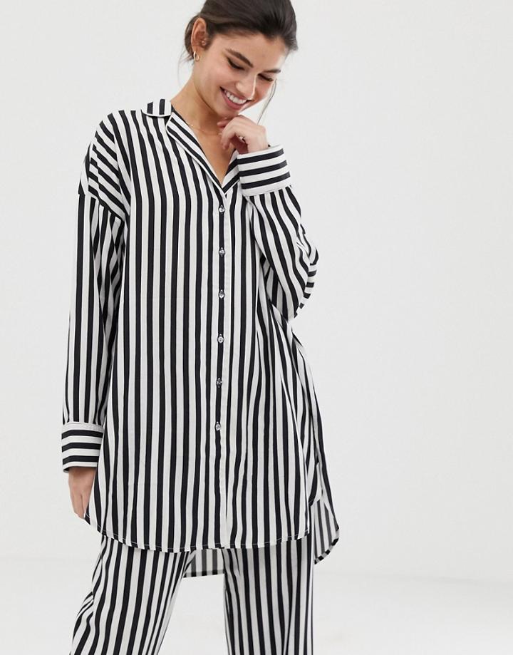 Lindex Stripe Longline Pyjama Shirt In Black And White - Multi