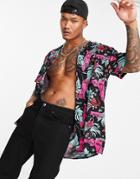 Tommy Jeans Short Sleeve Miami Print Camp Shirt In Black