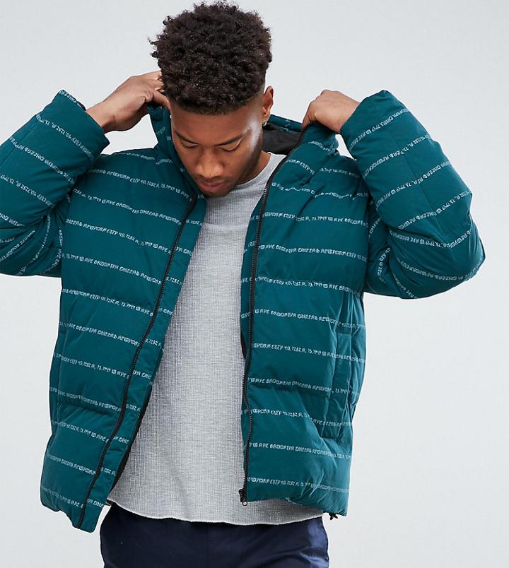 Asos Tall Puffer In Repeat Text In Green - Green