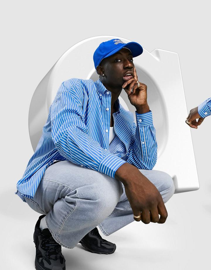 Asos Design Extreme Oversized Dad Shirt In Blue Stripe-blues