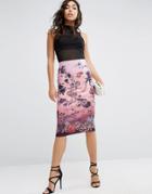 Asos Pencil Skirt In Scuba In Floral Print - Multi