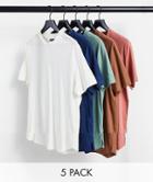 Asos Design 5 Pk Longline T-shirt With Side Splits-multi