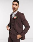 Asos Design Wedding Skinny Suit Jacket In Mini Check In Burgundy And Gray-red