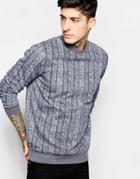 Threadbare Crew Neck Printed Cable Sweater - Gray