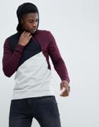 Asos Design Muscle Hoodie In Burgundy With Color Blocking - Red